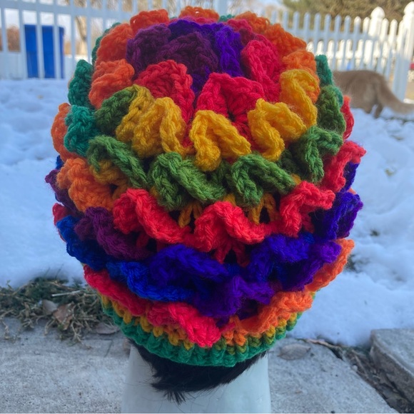 Handmade crochet rainbow 3D winter hat one of a kind! - Picture 5 of 5